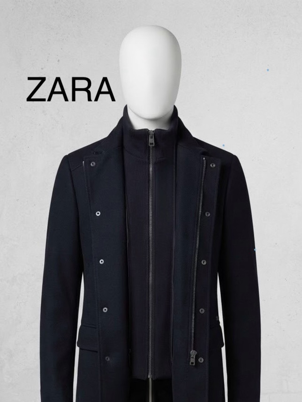 ZARA Men's Black Double-Layer Zip Pea Coat